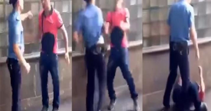 Polis sərxoşu nakauta saldı  - VİDEO